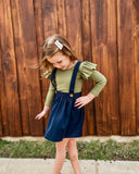 Olive Ribbed Long Flutter Sleeve Leo
