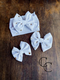 White Golden Heart Velvet Bow