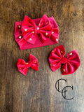 Red Golden Heart Velvet Bow