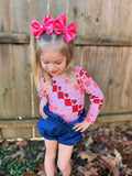 Pink Golden Heart Velvet Bow