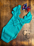 Peacock Ribbed Flutter Sleeve Leo