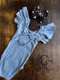 Slate Blue Ribbed Flutter Sleeve Leo