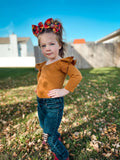 Rust Ribbed Long Sleeve Flutter Leo