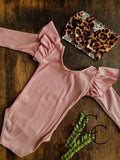 Dusty Rose Ribbed Long Sleeve Flutter Leo