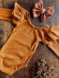 Rust Ribbed Long Sleeve Flutter Leo