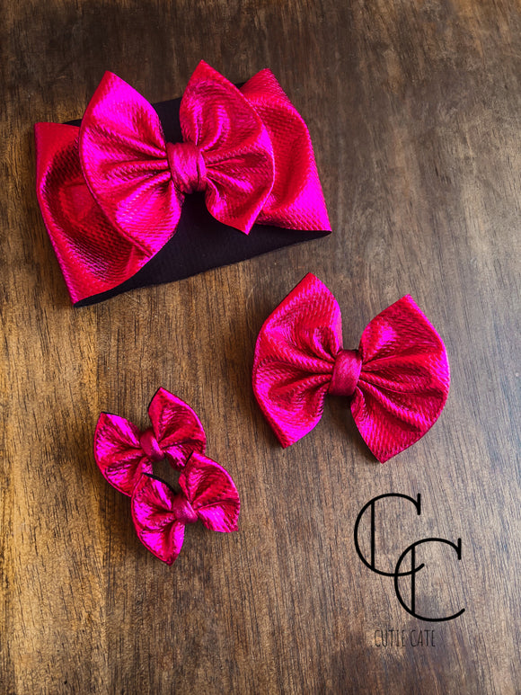 Pink Pleather Bow
